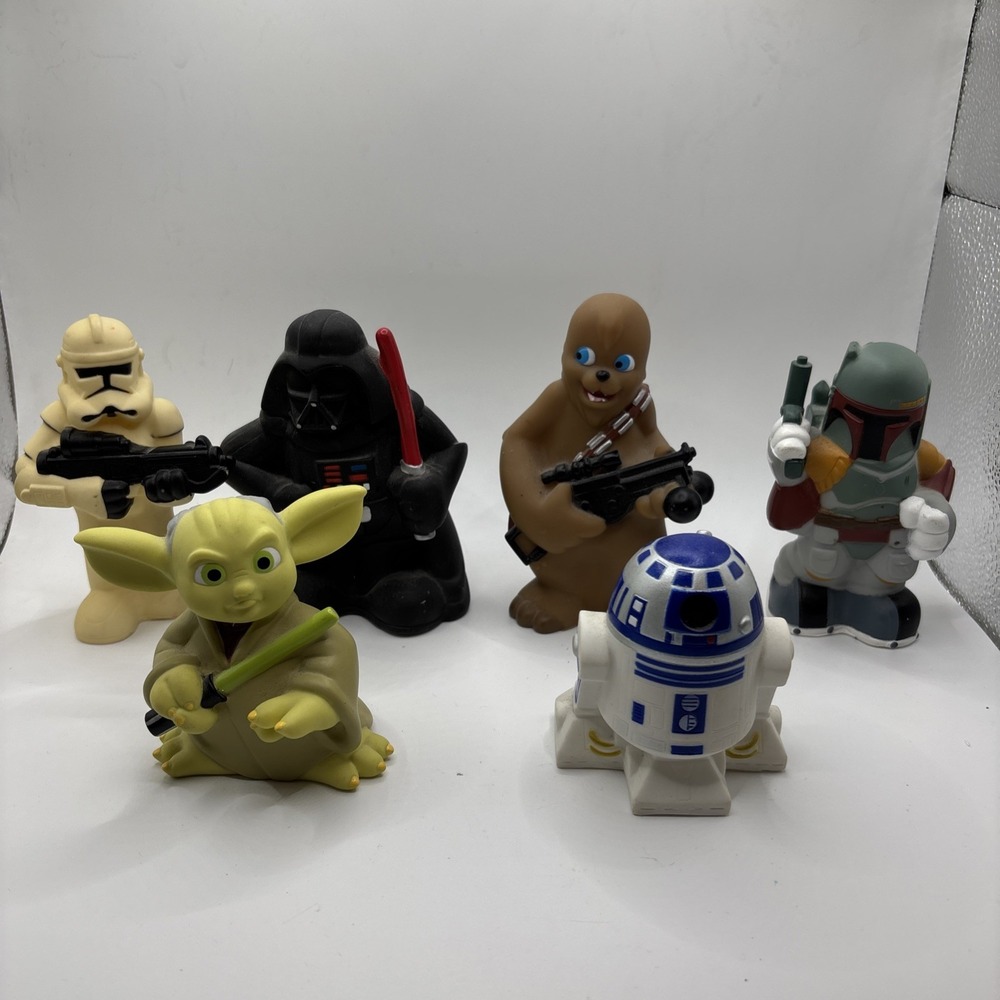 Star Wars 2008 Lucas Film Disney Vinyl Figures Lot of 6 Bath Water Toy Set